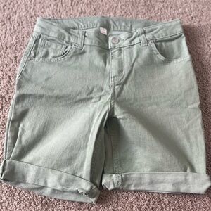 Girls Green Denim Bermuda Shorts